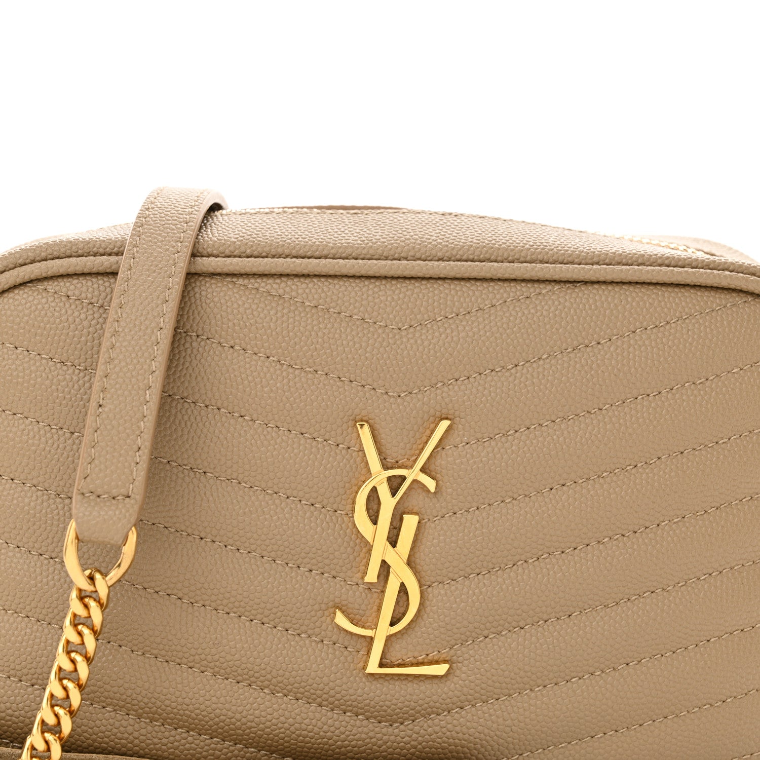 Saint Laurent Grain De Poudre Matelasse Monogram Mini Lou Camera Bag Dark Beige 8 of 11
