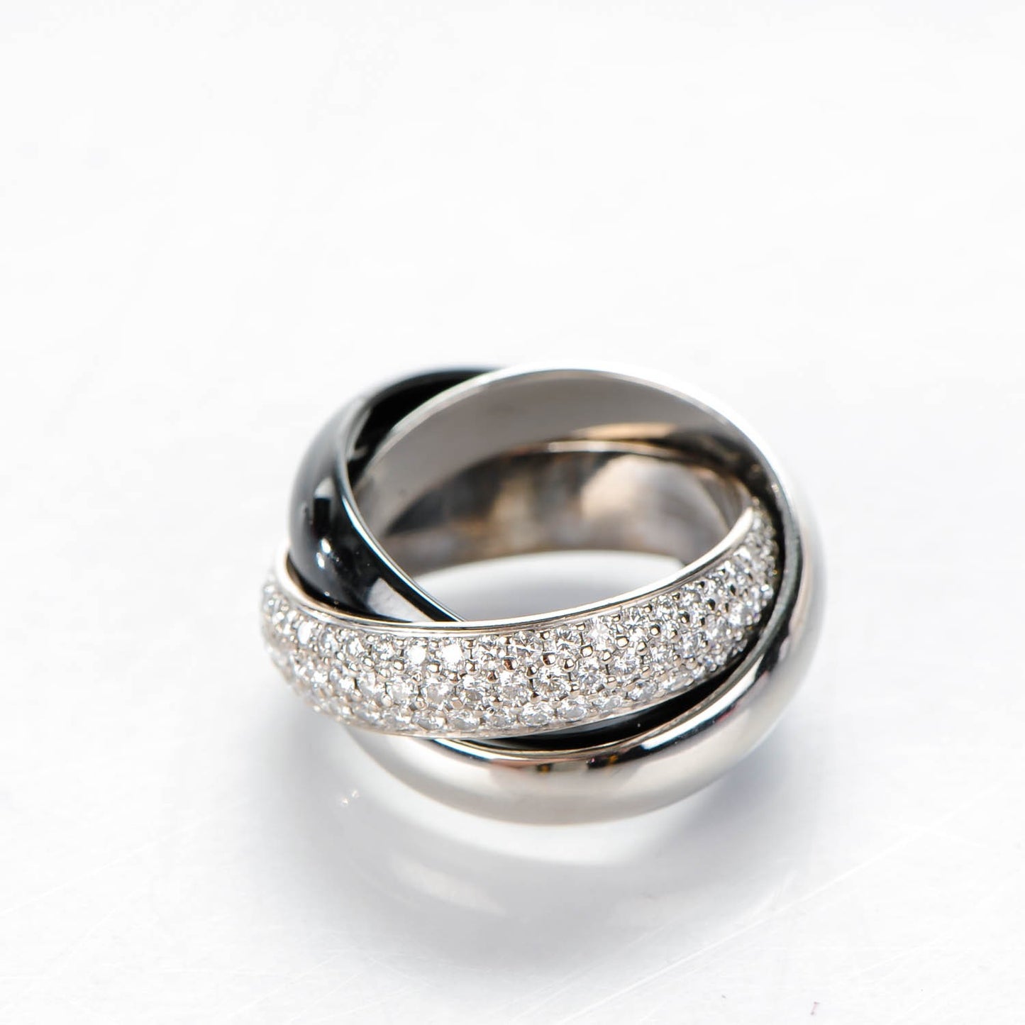 18K White Gold Diamond Ceramic Large Trinity Ring 52 6.25