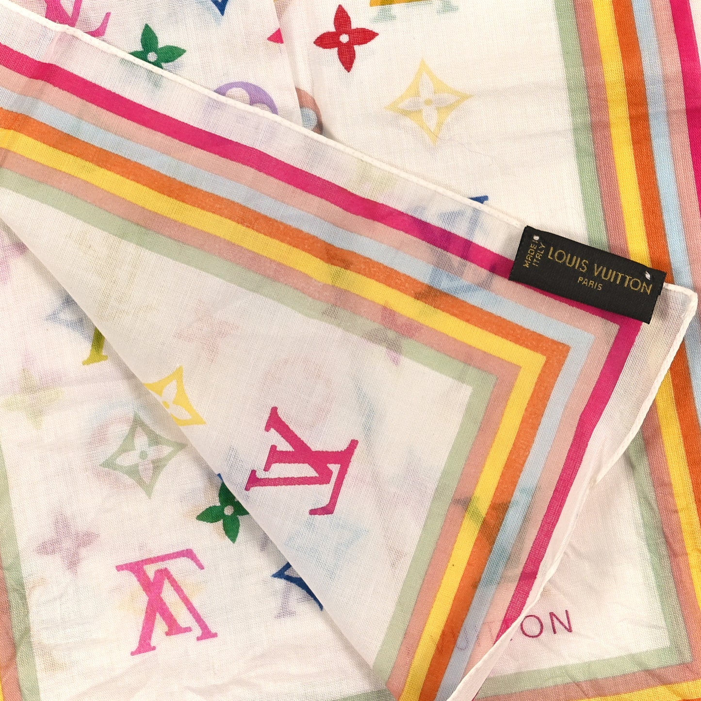 Silk Monogram Multicolor Scarf White