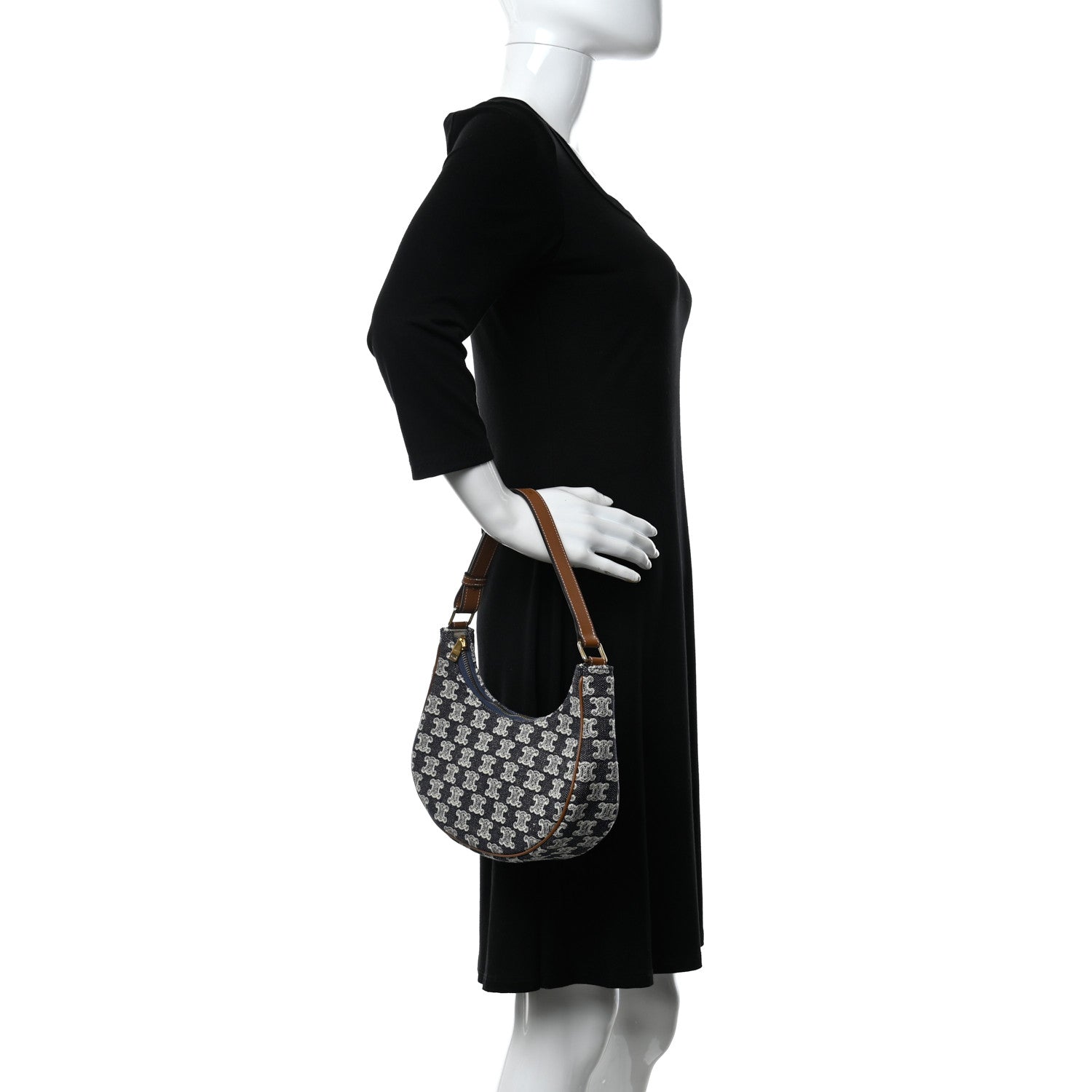 Celine Canvas Calfskin Ava Triomphe Shoulder Bag Blue 2 of 11