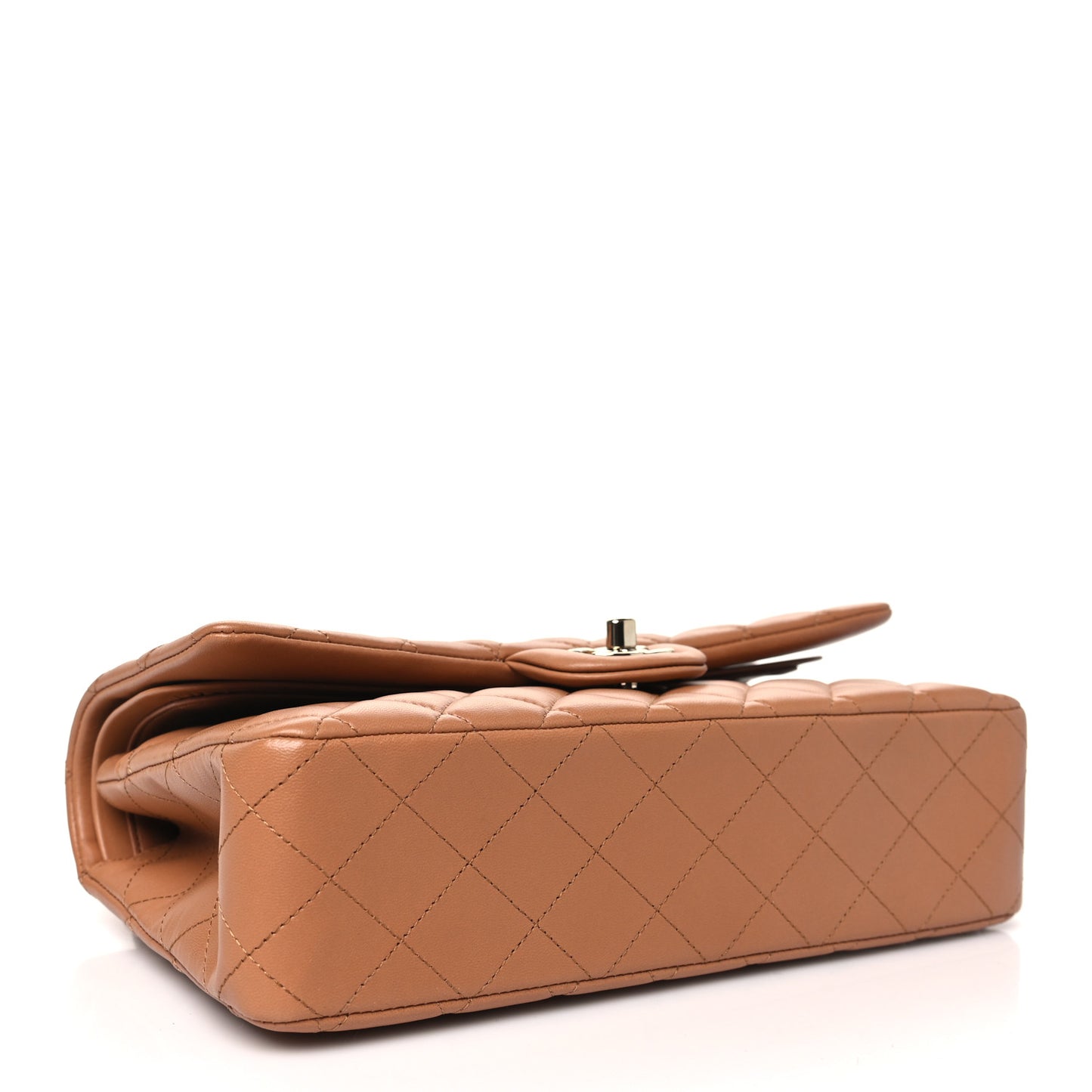 Lambskin Quilted Medium Double Flap Brown