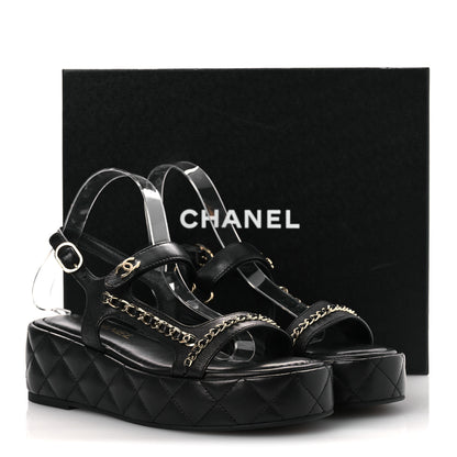 Chanel Lambskin Quilted Chain CC Platform Sandals 38 Black 11 of 11