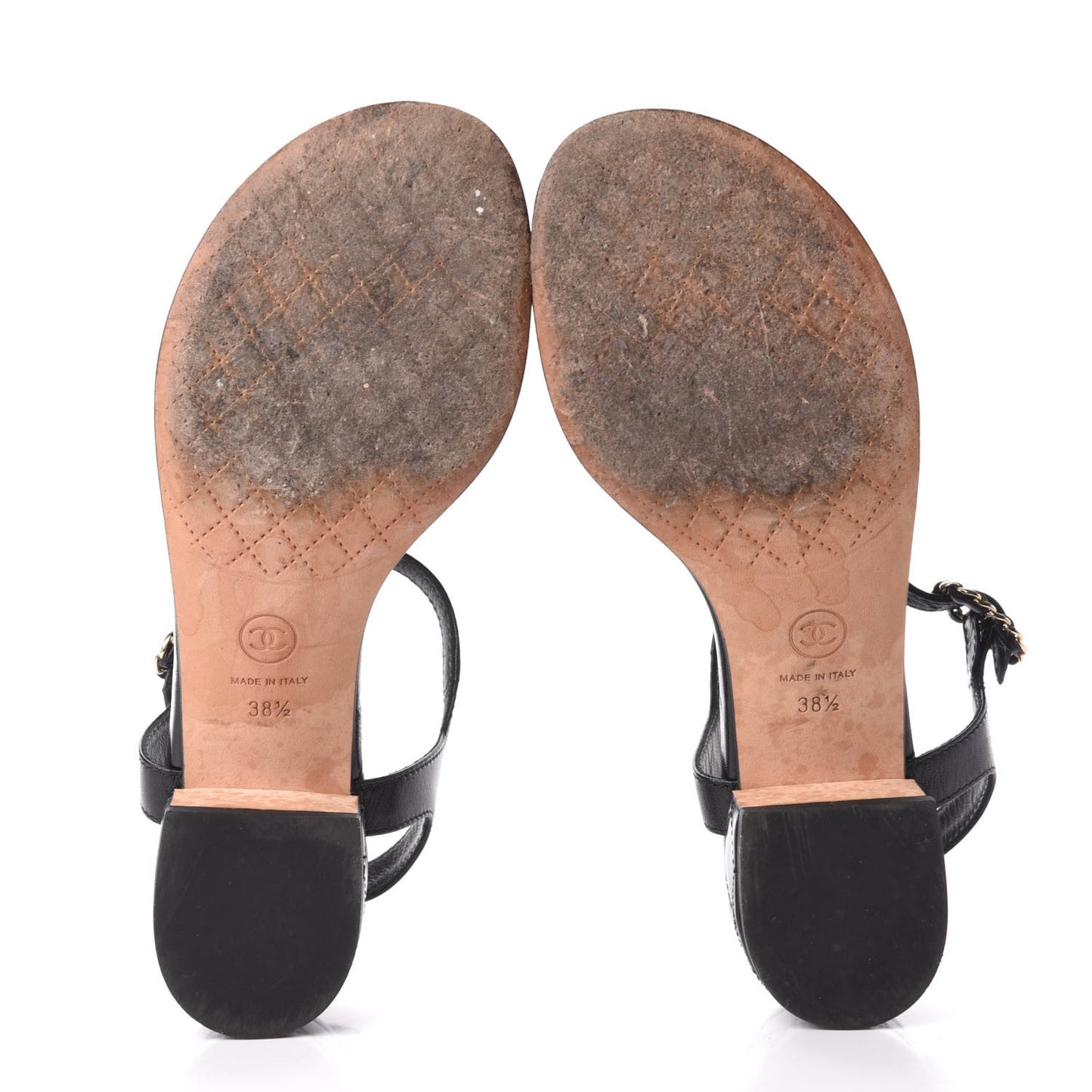 Lambskin Chain CC Logo Thong Sandals 38.5 Black