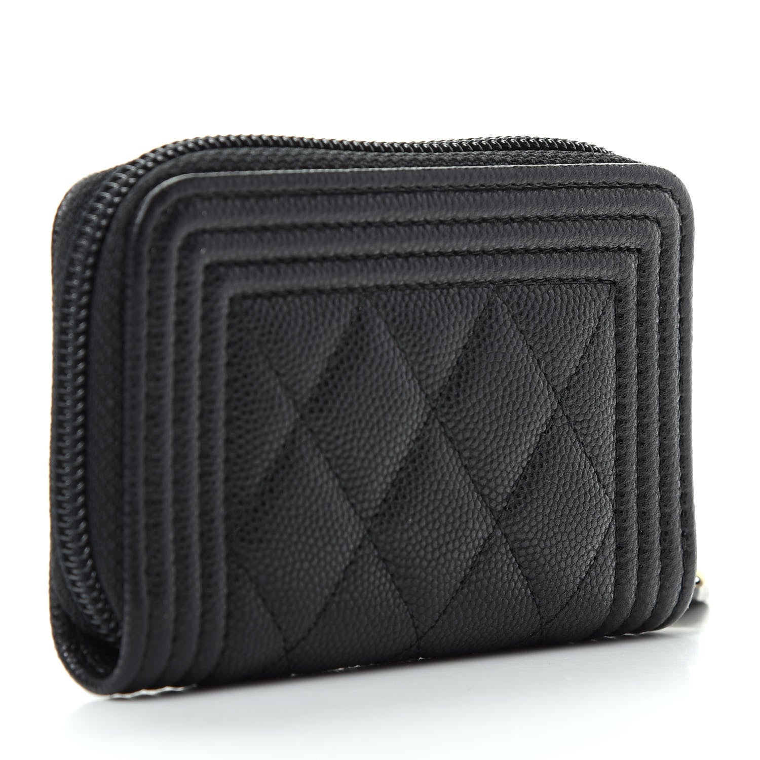 Chanel Caviar Quilted Boy Zip Around Coin Purse Wallet Black 3 of 8