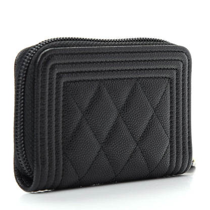 Chanel Caviar Quilted Boy Zip Around Coin Purse Wallet Black 3 of 8