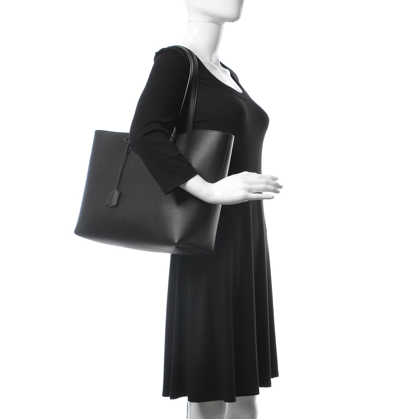 Calfskin Large Leopard Print Shopping Tote Black