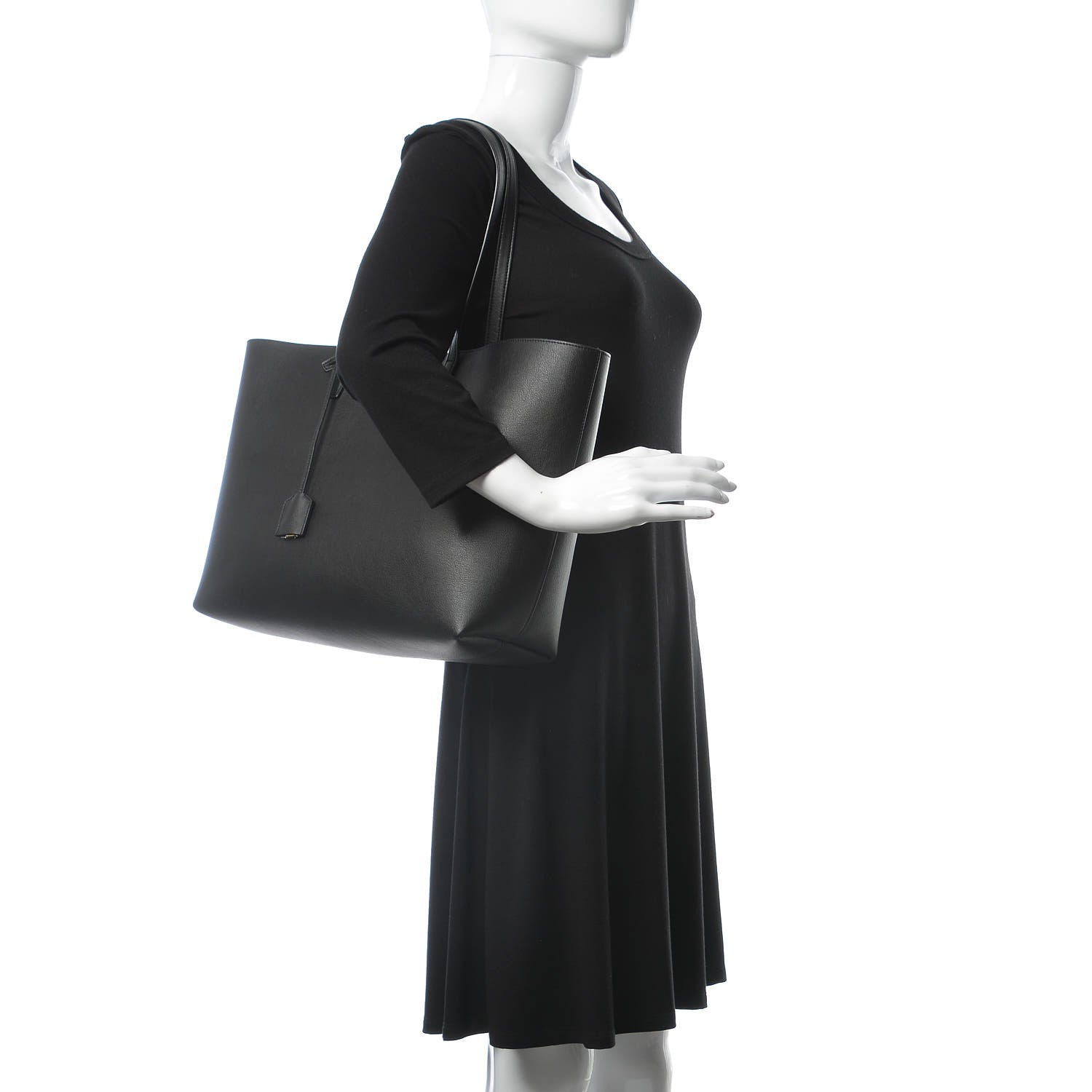 Saint Laurent Calfskin Large Leopard Print Shopping Tote Black 2 of 14