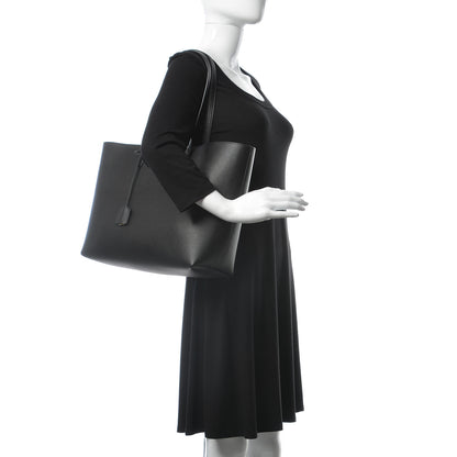 Saint Laurent Calfskin Large Leopard Print Shopping Tote Black 2 of 14