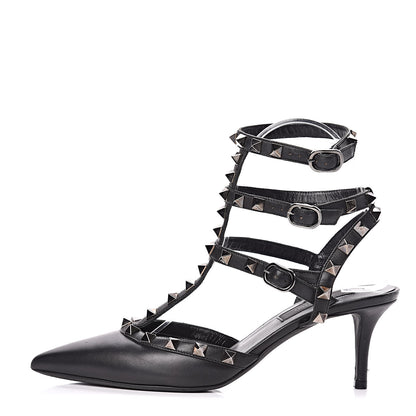 Valentino Garavani Nappa Rockstud Ankle Strap Low Heel Pumps 36 Black 1 of 14