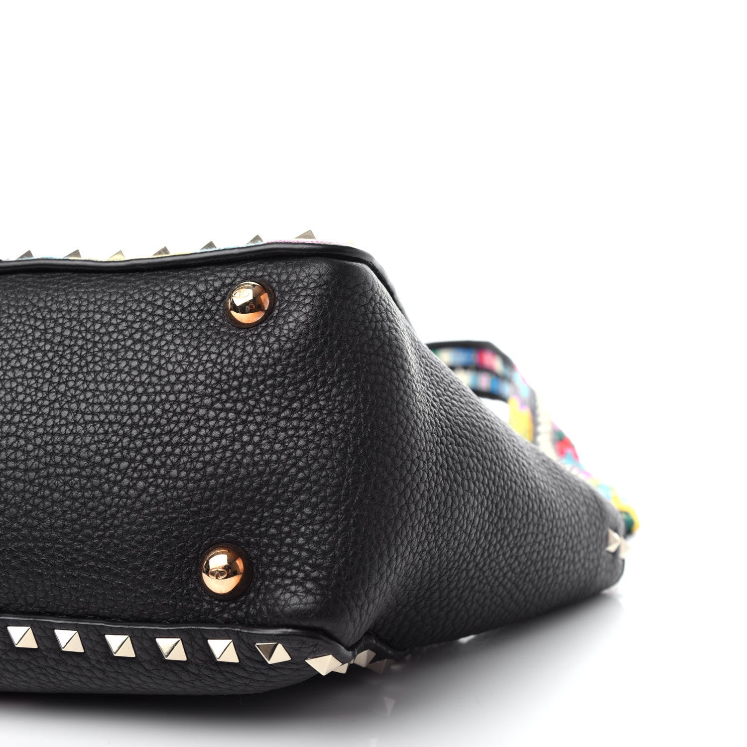Valentino Garavani Grained Calfskin Embroidered Small Rockstud Rolling Tote Black 9 of 11