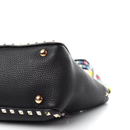 Valentino Garavani Grained Calfskin Embroidered Small Rockstud Rolling Tote Black 9 of 11