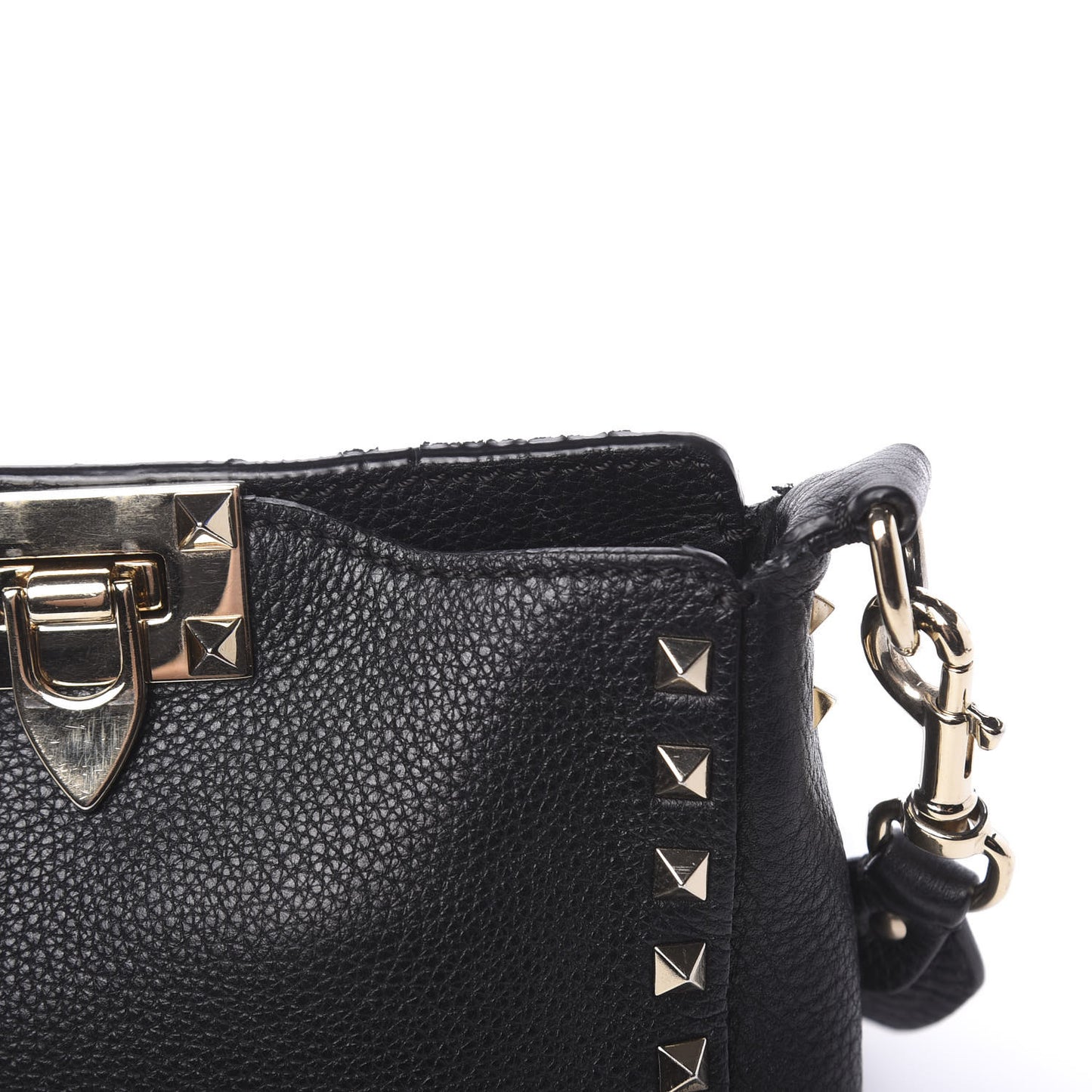 Pebbled Calfskin Mini Rockstud Flip-Lock Messenger Bag Black