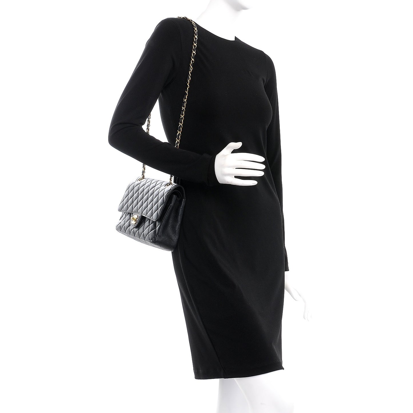 Caviar Quilted Medium Double Flap Black