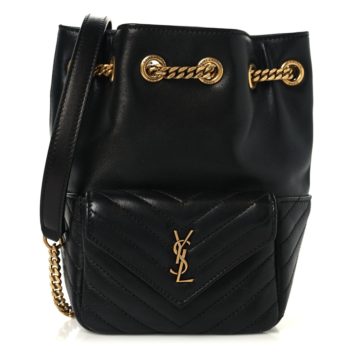 Saint Laurent Lambskin Matelasse Monogram Joe Nano Bucket Bag Black 1 of 10