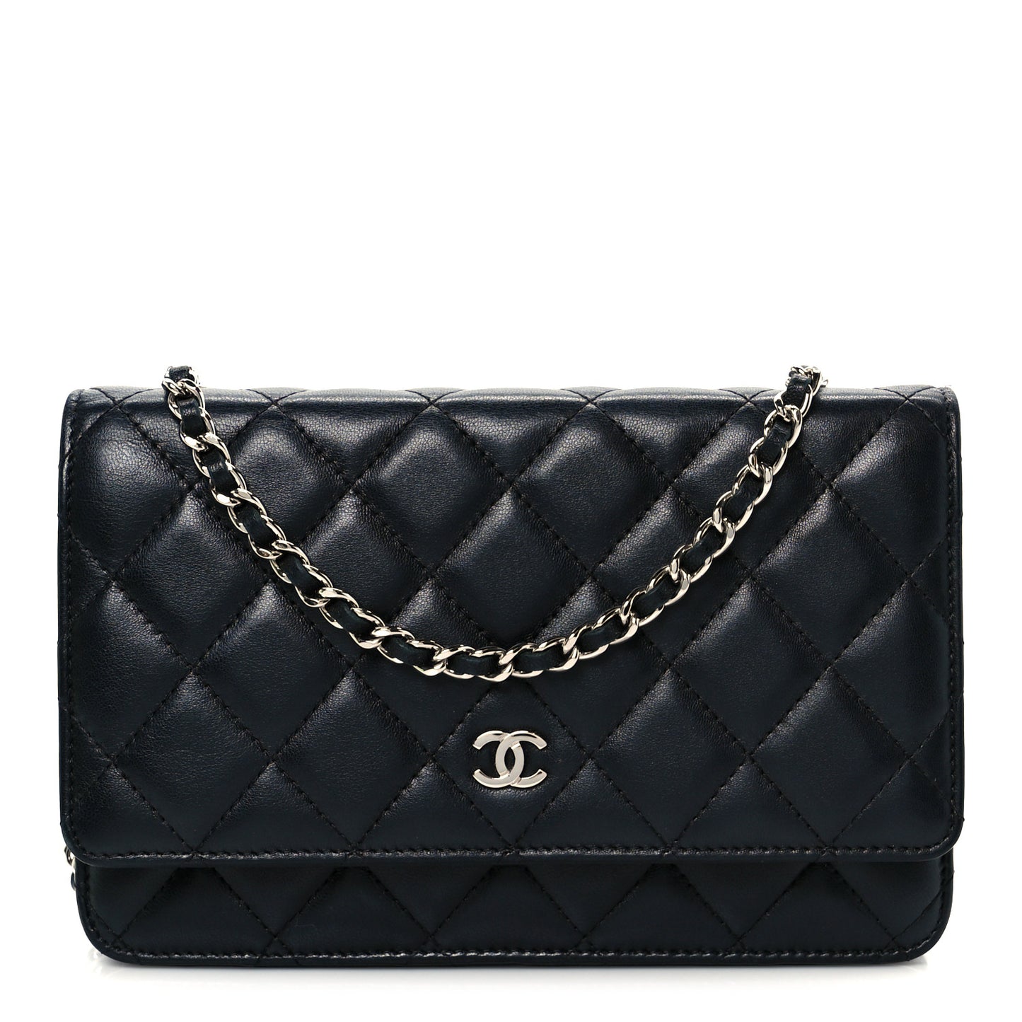 Lambskin Quilted Wallet On Chain WOC Black