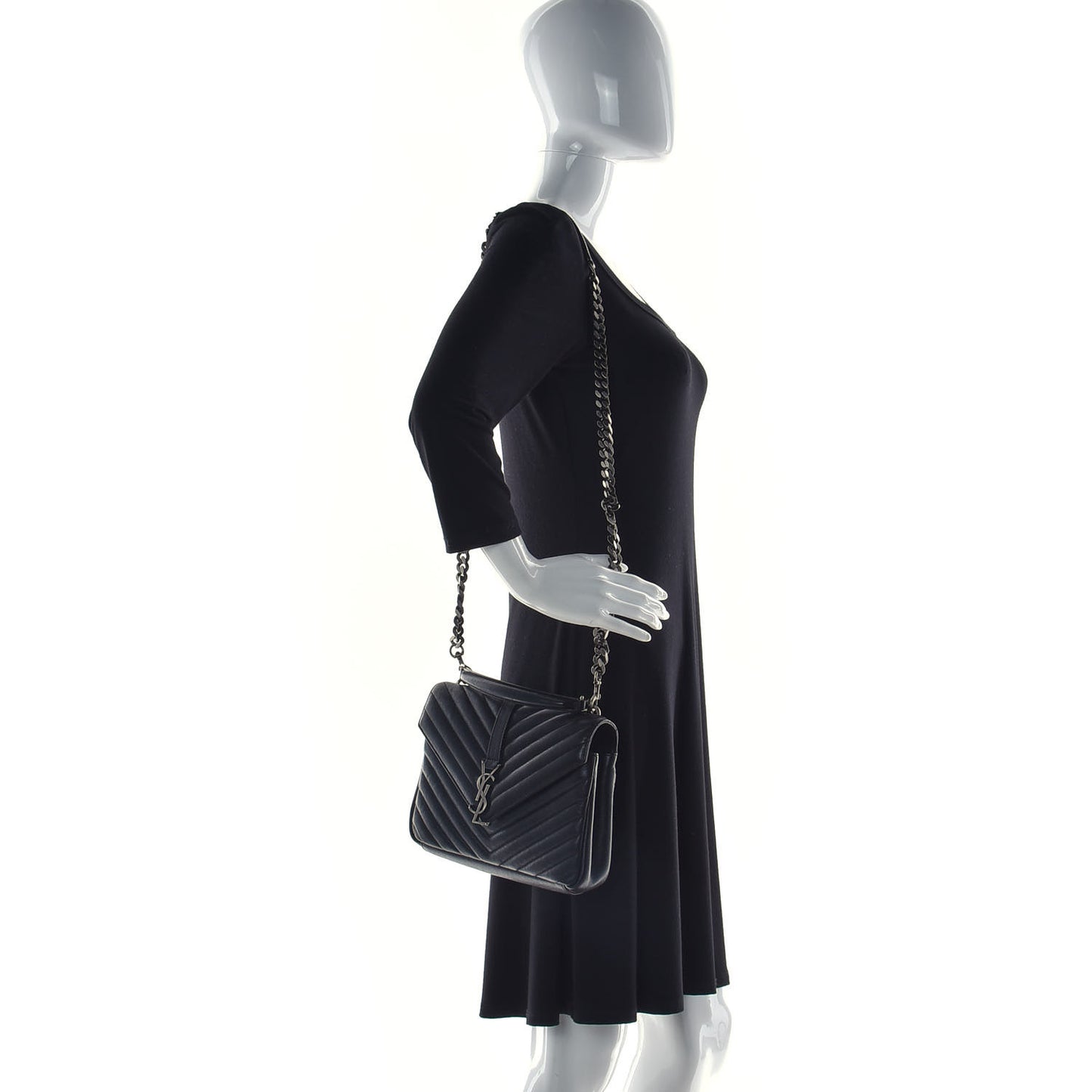 Sheepskin Matelasse Chevron Monogram Medium College Bag Black