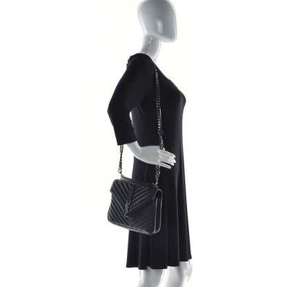 Saint Laurent Sheepskin Matelasse Chevron Monogram Medium College Bag Black 3 of 21