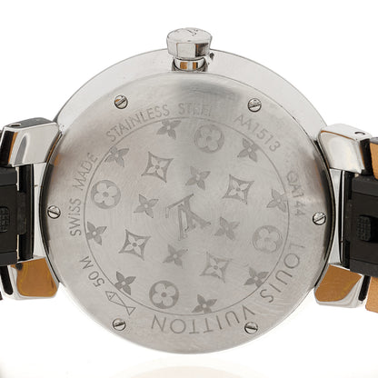 Louis Vuitton Stainless Steel Monogram Diamond 33mm Tambour Slim Quartz Watch Black 4 of 5