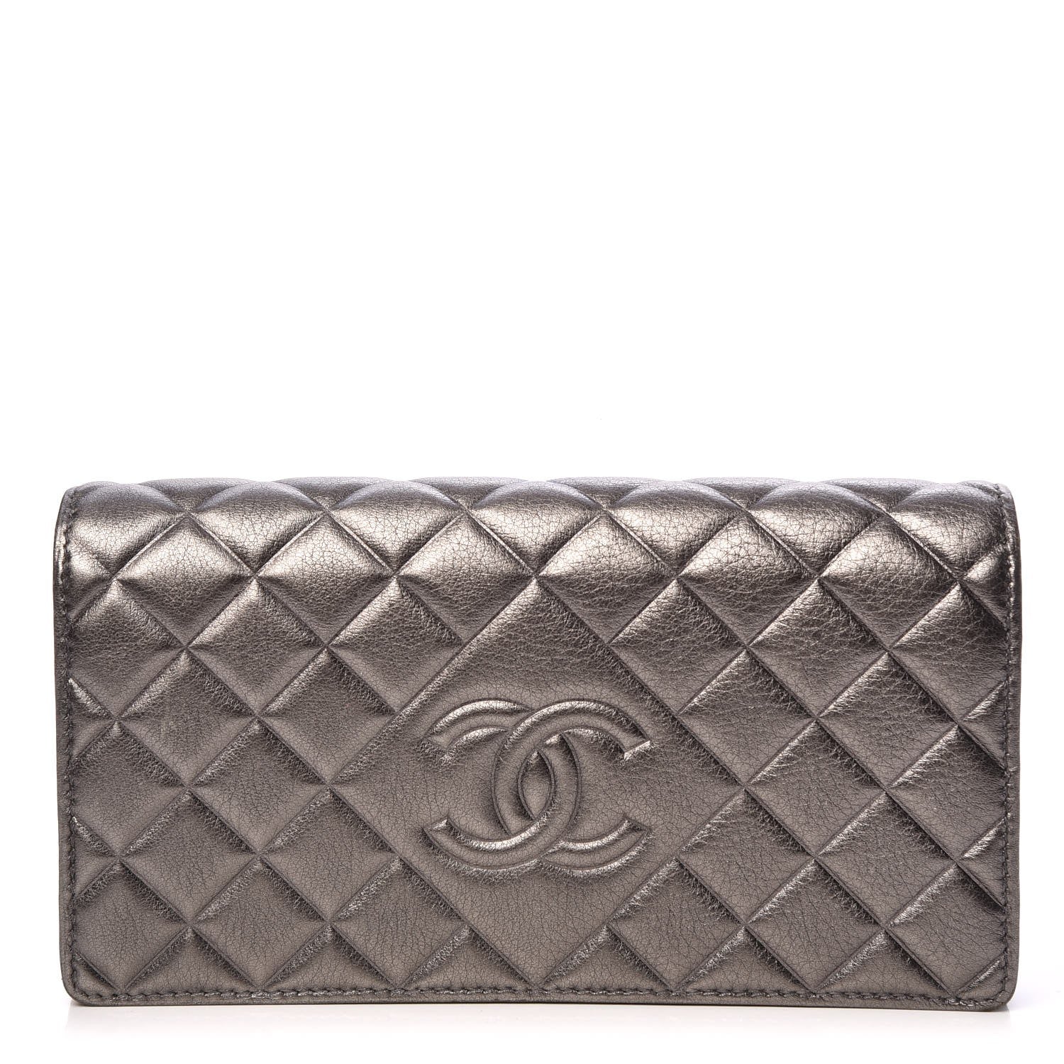 Chanel Calfskin Quilted Diamond CC Large Gusset Flap Wallet Dark Silver 1 of 9