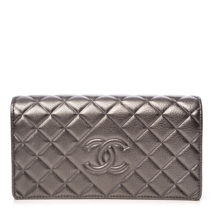 Chanel Calfskin Quilted Diamond CC Large Gusset Flap Wallet Dark Silver 1 of 9