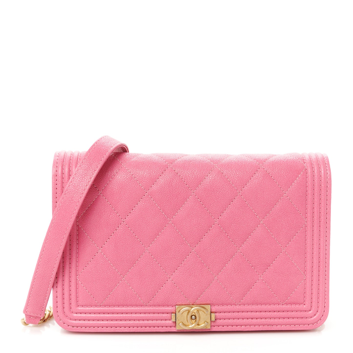 Caviar Quilted Boy Wallet On Chain WOC Pink