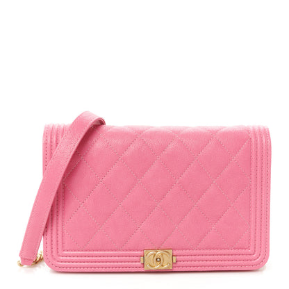 Chanel Caviar Quilted Boy Wallet On Chain WOC Pink 1 of 12