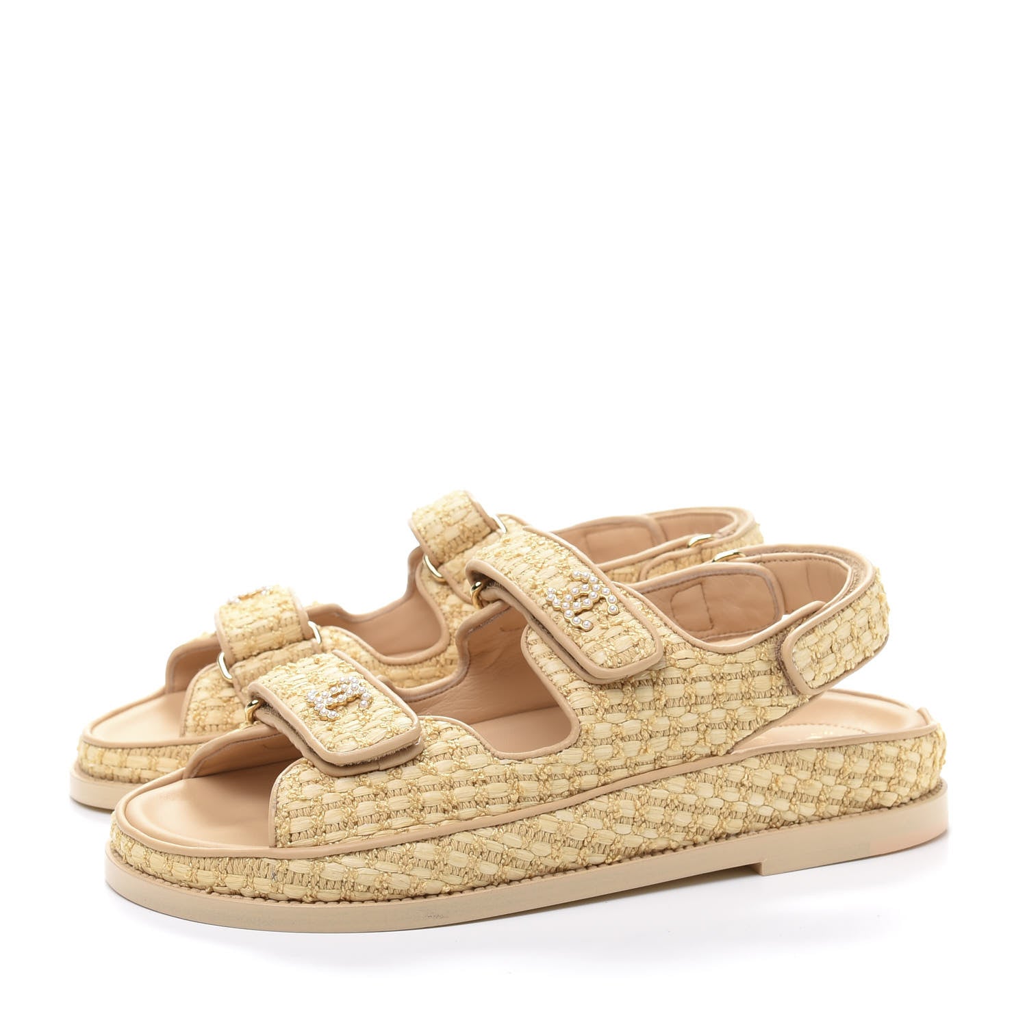 Chanel Braided Fabric Velcro Dad Sandals 38 Beige 3 of 9