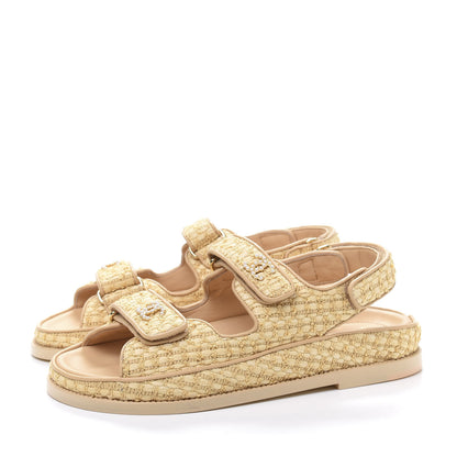 Chanel Braided Fabric Velcro Dad Sandals 38 Beige 3 of 9