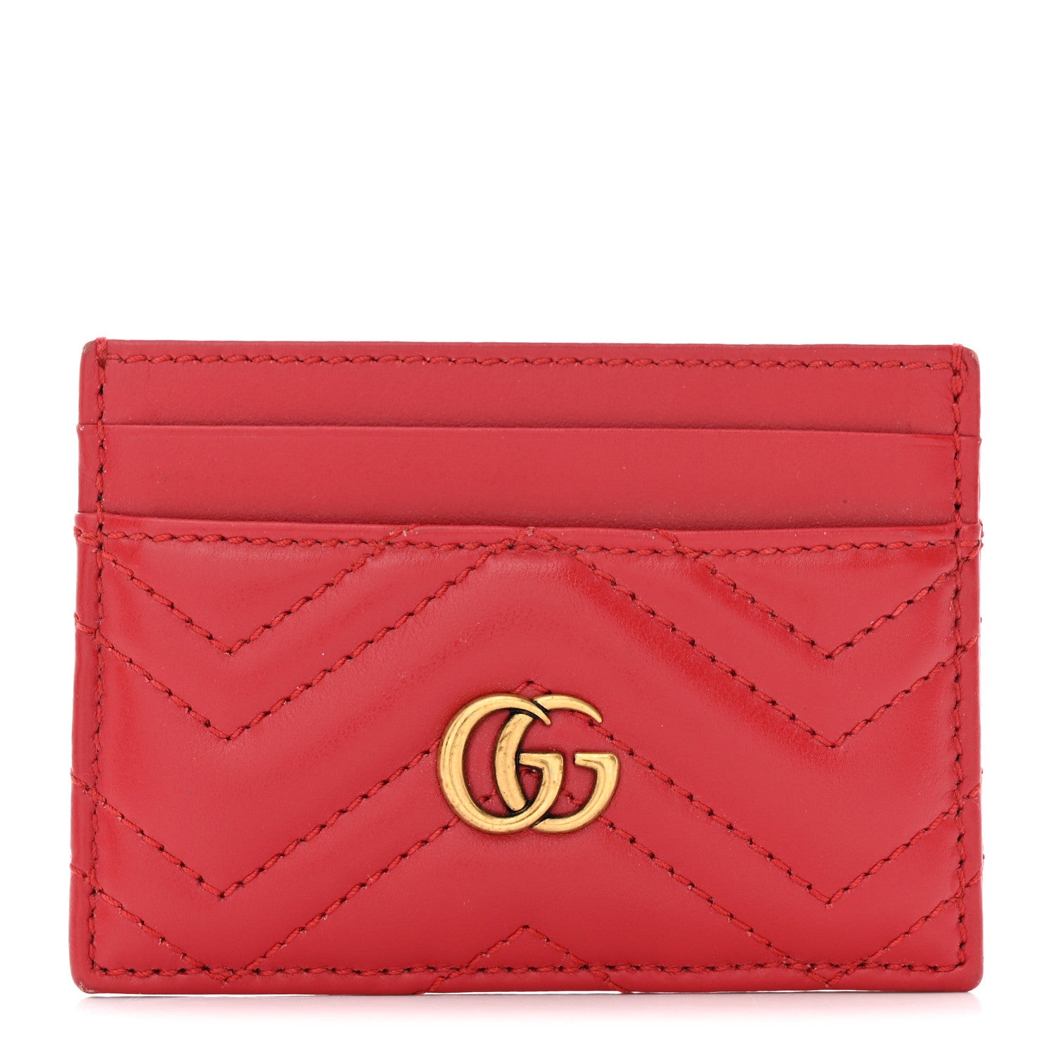 Gucci Calfskin Matelasse GG Marmont Card Holder Hibiscus Red 1 of 6