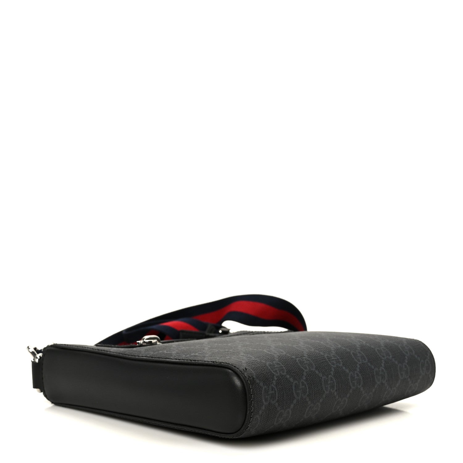 Gucci GG Supreme Monogram Web Small Flat Messenger Bag Black Grey 4 of 11