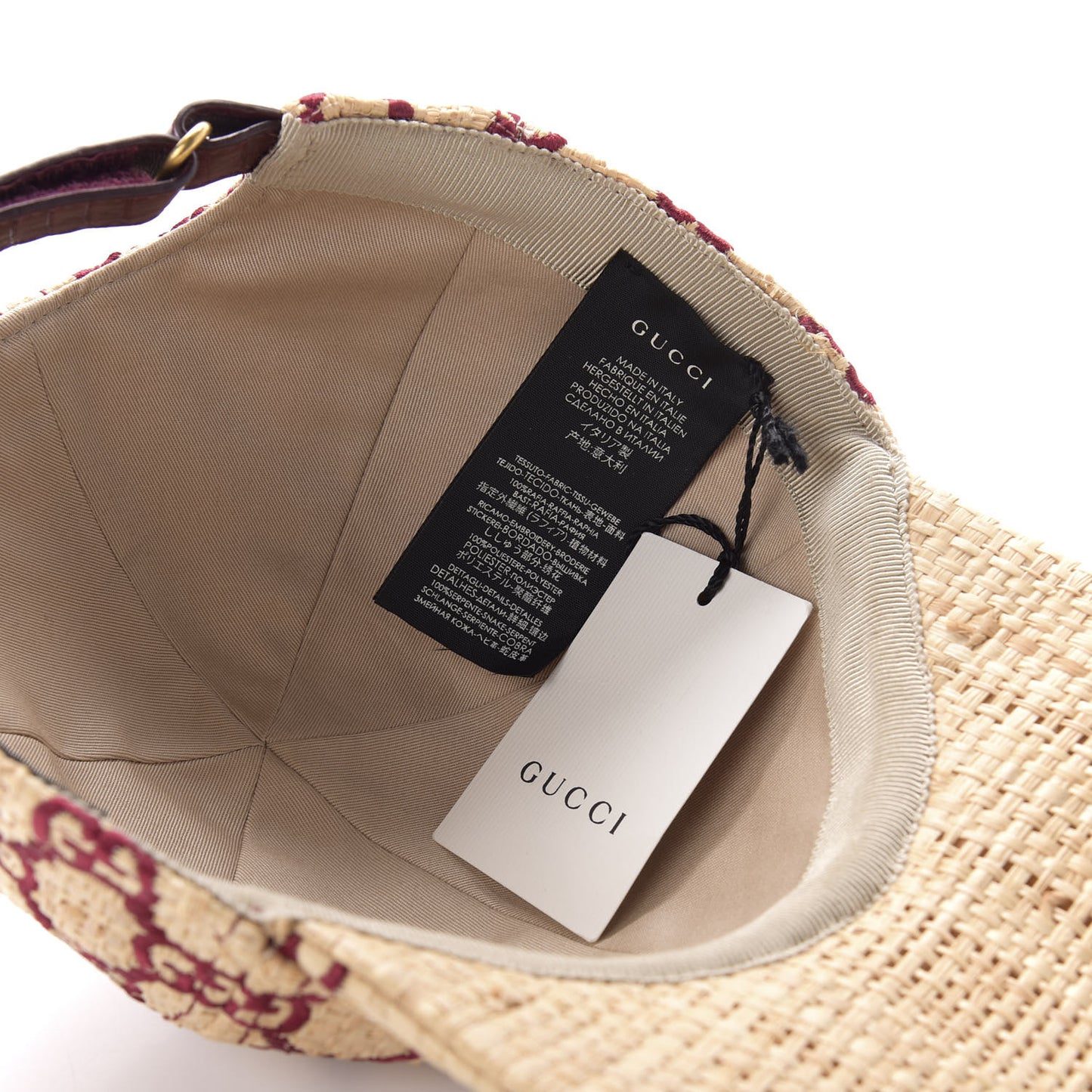 Raffia GG Monogram Elaphe Embroidered Aisha Baseball Hat XL Ivory Bordeaux