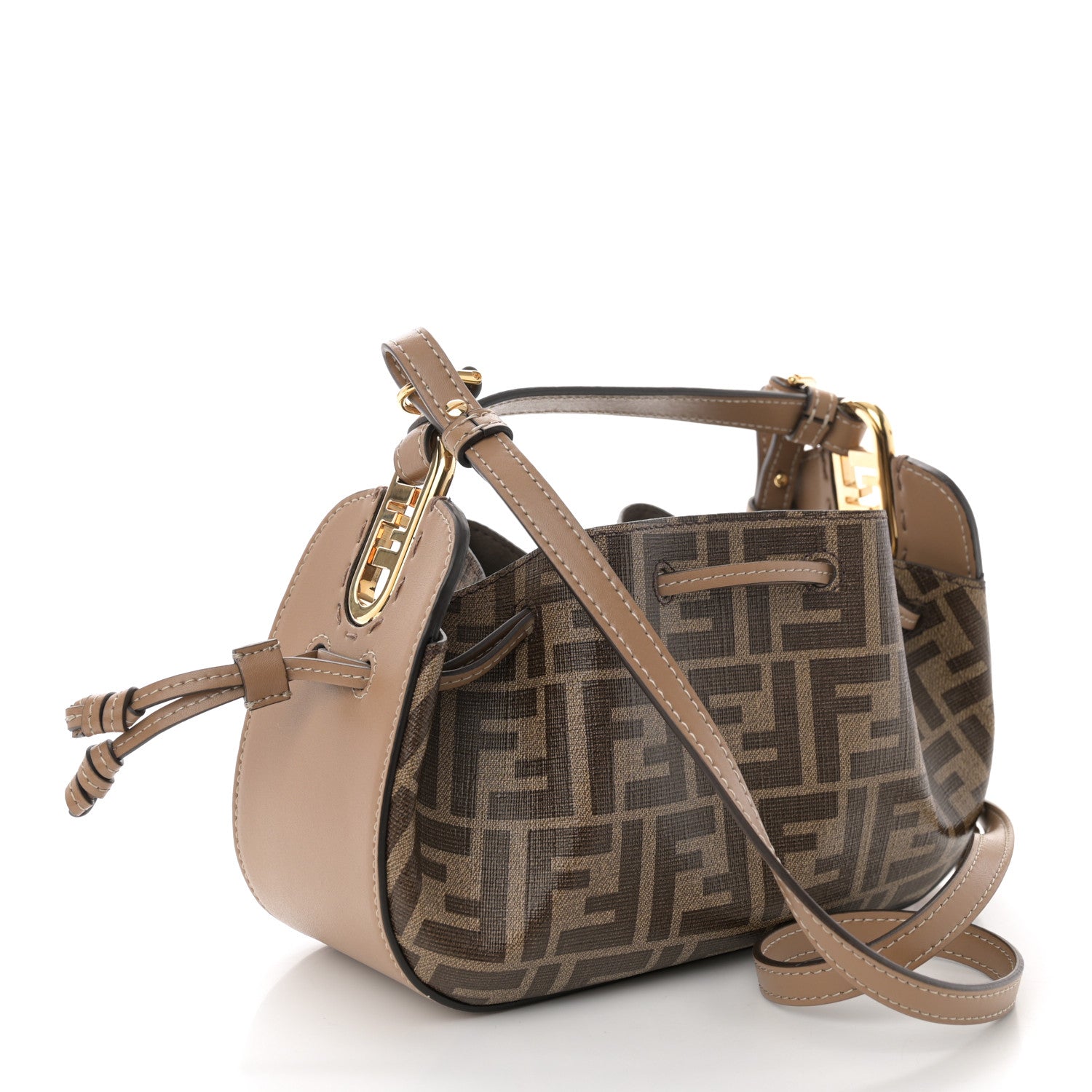 Fendi Glazed Fabric Vitello Liberty FF 1974 Mini Pomodorino Bag Tobacco Moro Sand 3 of 10