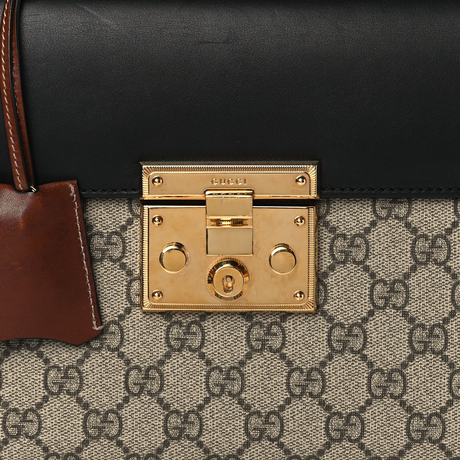 Gucci GG Supreme Monogram Calfskin Small Padlock Top Handle Bag Beige Black Cuir 9 of 11