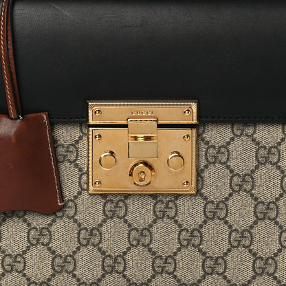 Gucci GG Supreme Monogram Calfskin Small Padlock Top Handle Bag Beige Black Cuir 9 of 11