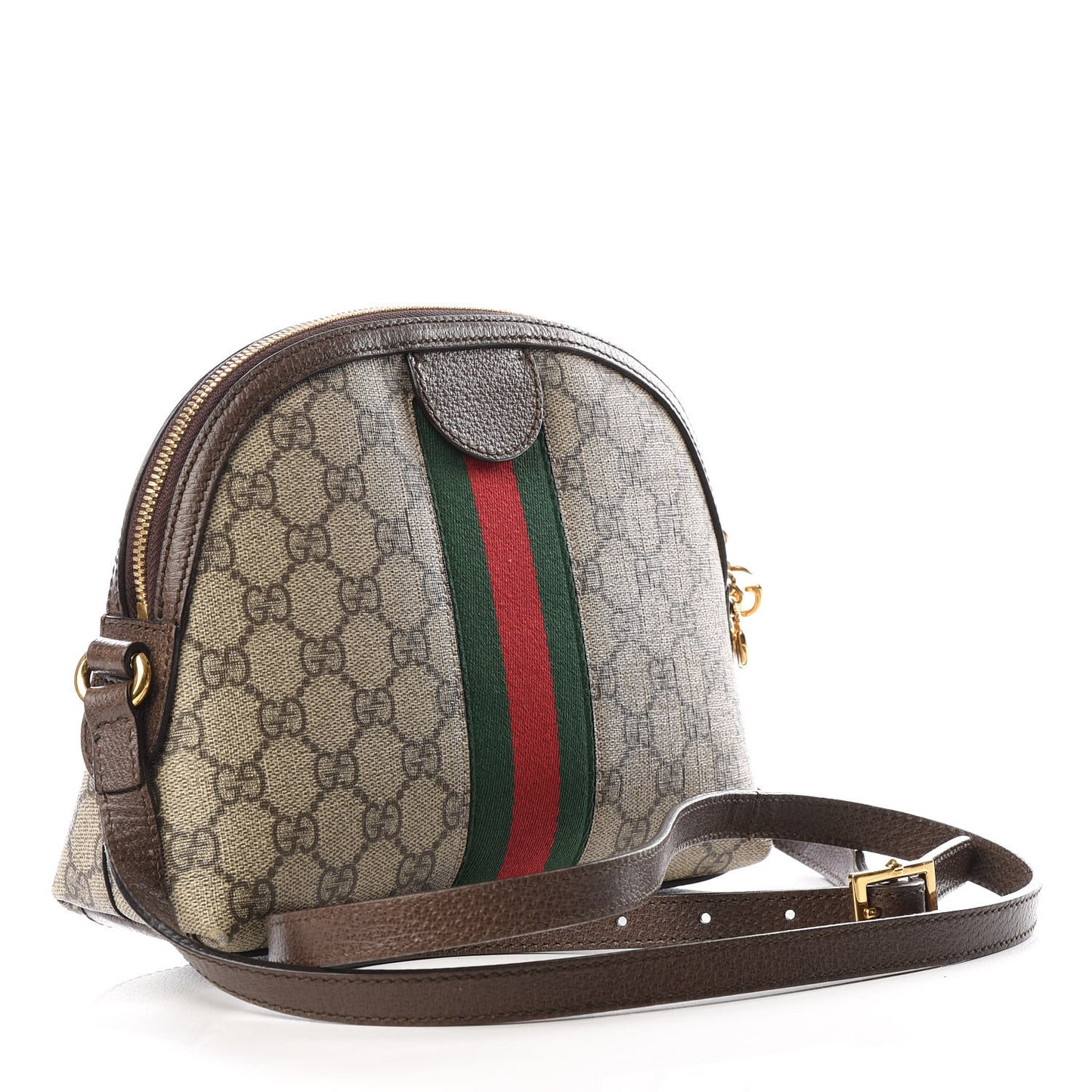 GG Supreme Monogram Textured Dollar Calfskin Web Small Ophidia Dome Shoulder Bag Beige Ebony New Acero