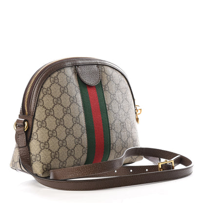 Gucci GG Supreme Monogram Textured Dollar Calfskin Web Small Ophidia Dome Shoulder Bag Beige Ebony New Acero 2 of 8