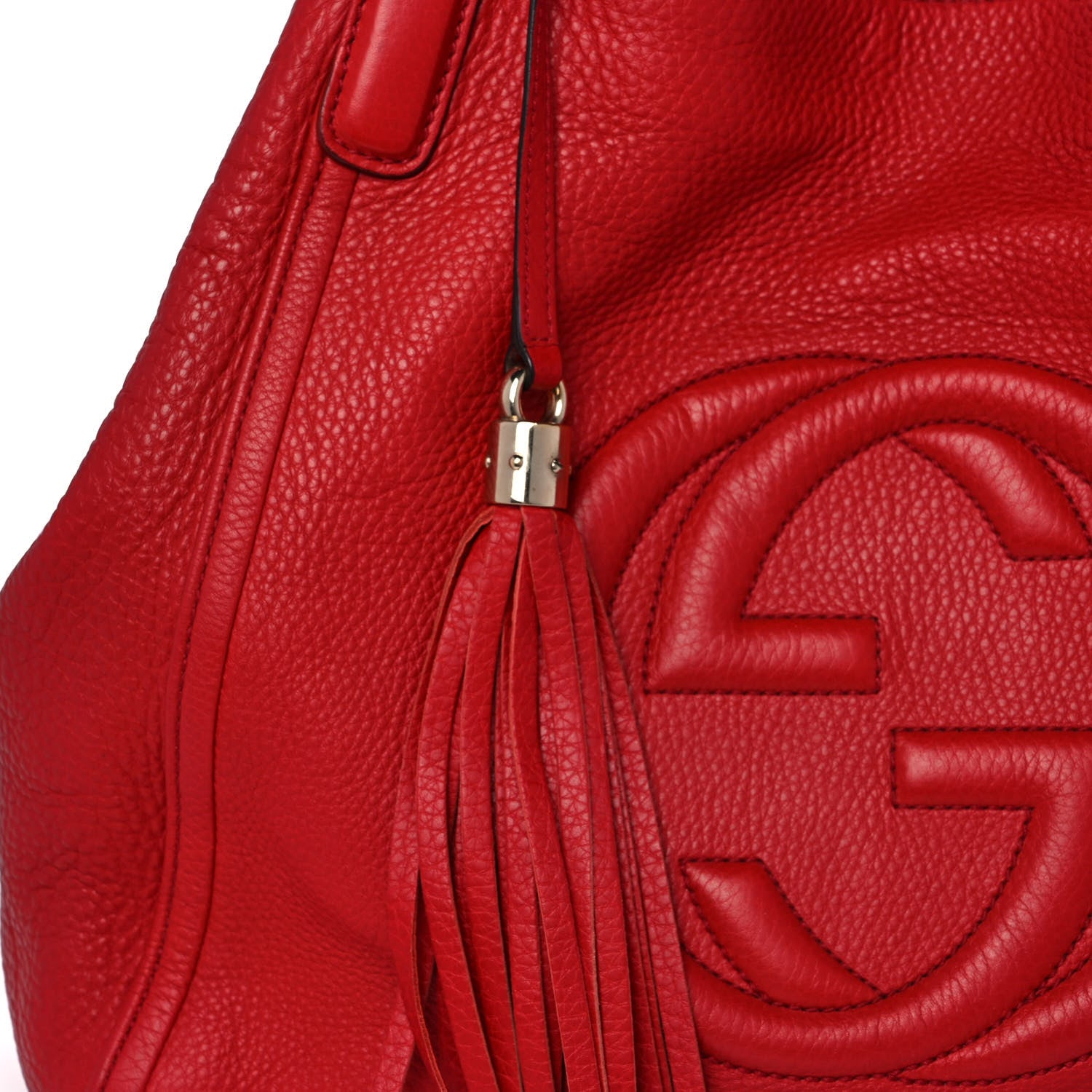 Gucci Pebbled Calfskin Medium Soho Shoulder Bag Red 10 of 11