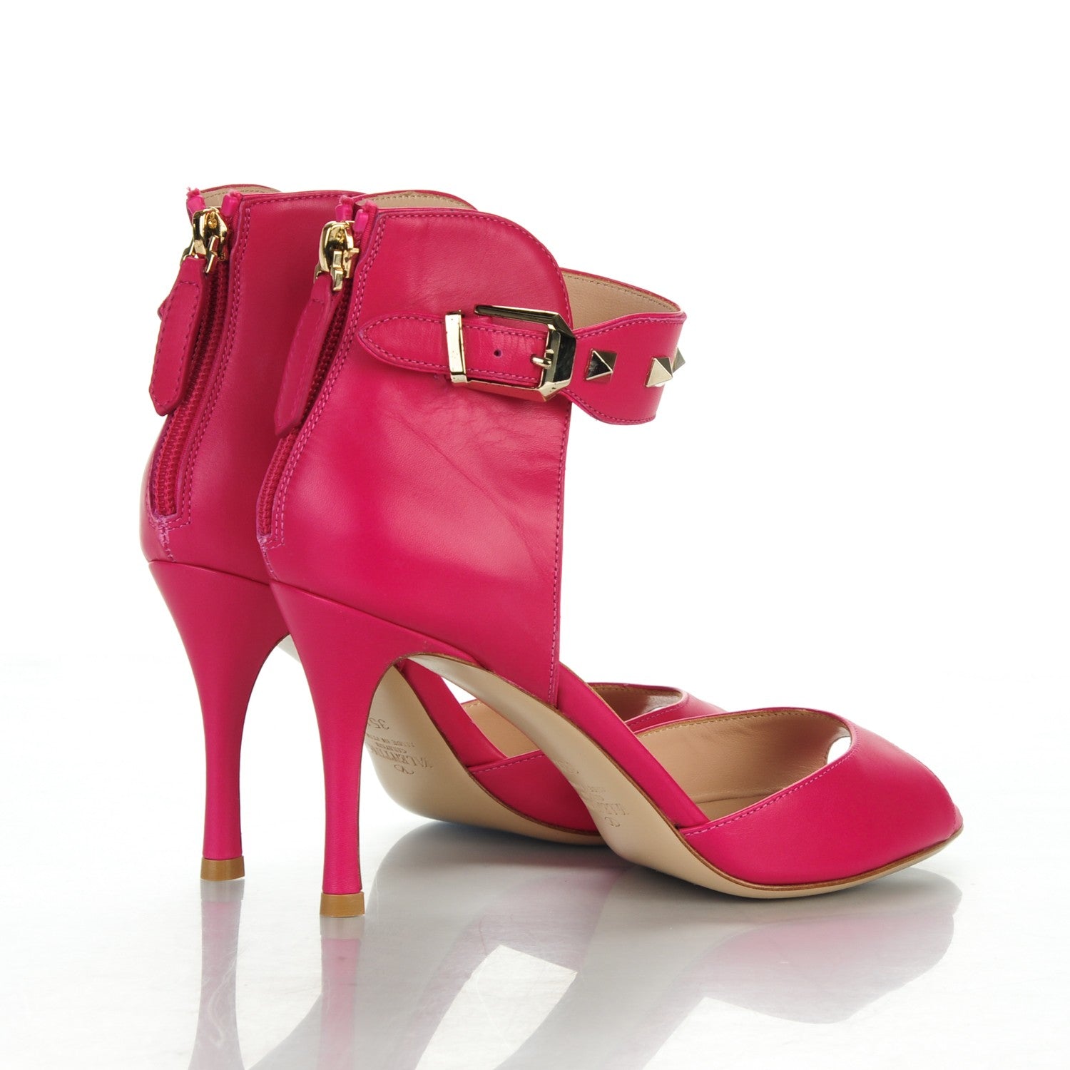 Valentino Garavani Calfskin Rockstud Ankle Strap Sandals 35.5 Pop Fuxia 5 of 7