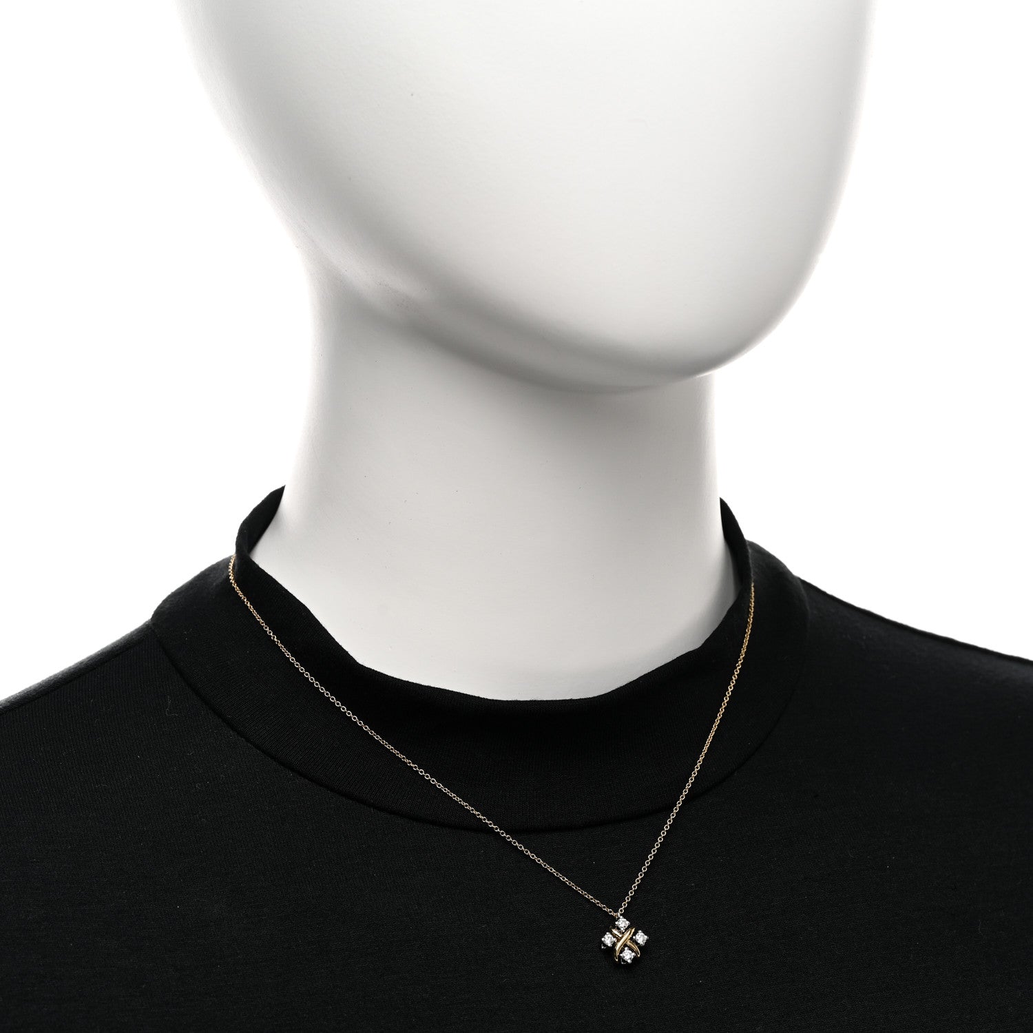 Tiffany Platinum 18K Yellow Gold Diamond Schlumberger Lynn Pendant Necklace 2 of 6