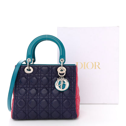 Christian Dior Lambskin Cannage Medium Tri-Color Lady Dior Sapphire Fuchsia Turquoise 13 of 13
