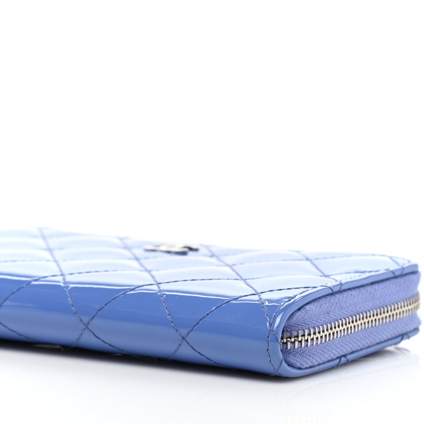 Patent Quilted Small Zip Around Wallet Blue