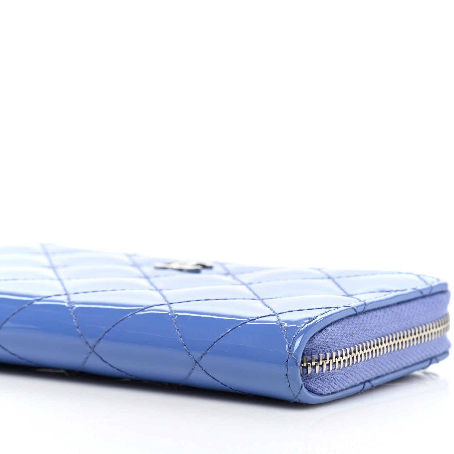 Chanel Patent Quilted Small Zip Around Wallet Blue 9 of 9