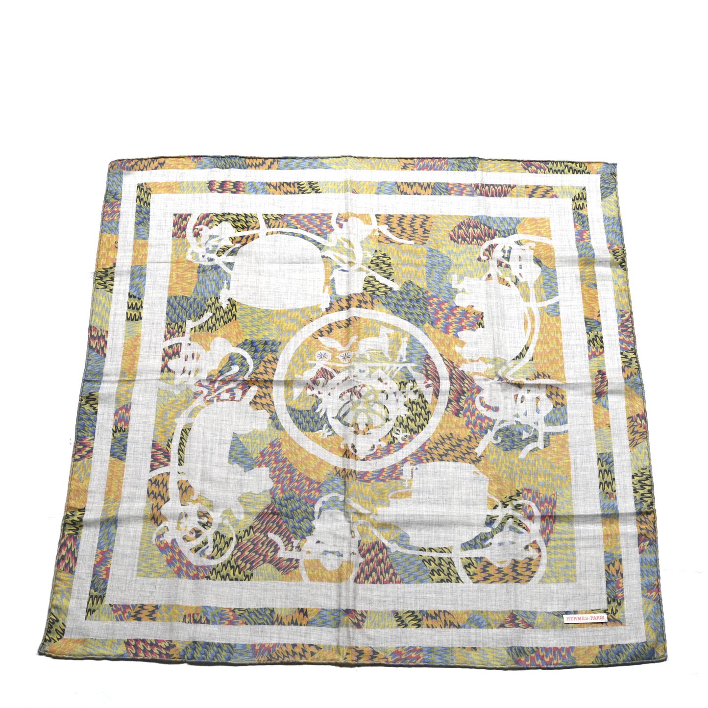 Silk Cashmere Ex-Libris Marble Scarf 90 Gris Chine Multicolor