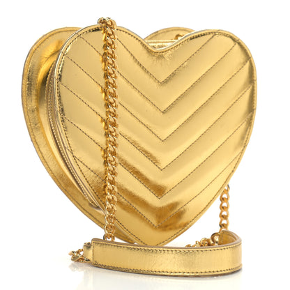 Saint Laurent Metallic Calfskin Matelasse Chevron Monogram Small Love Heart Chain Bag Gold 3 of 10