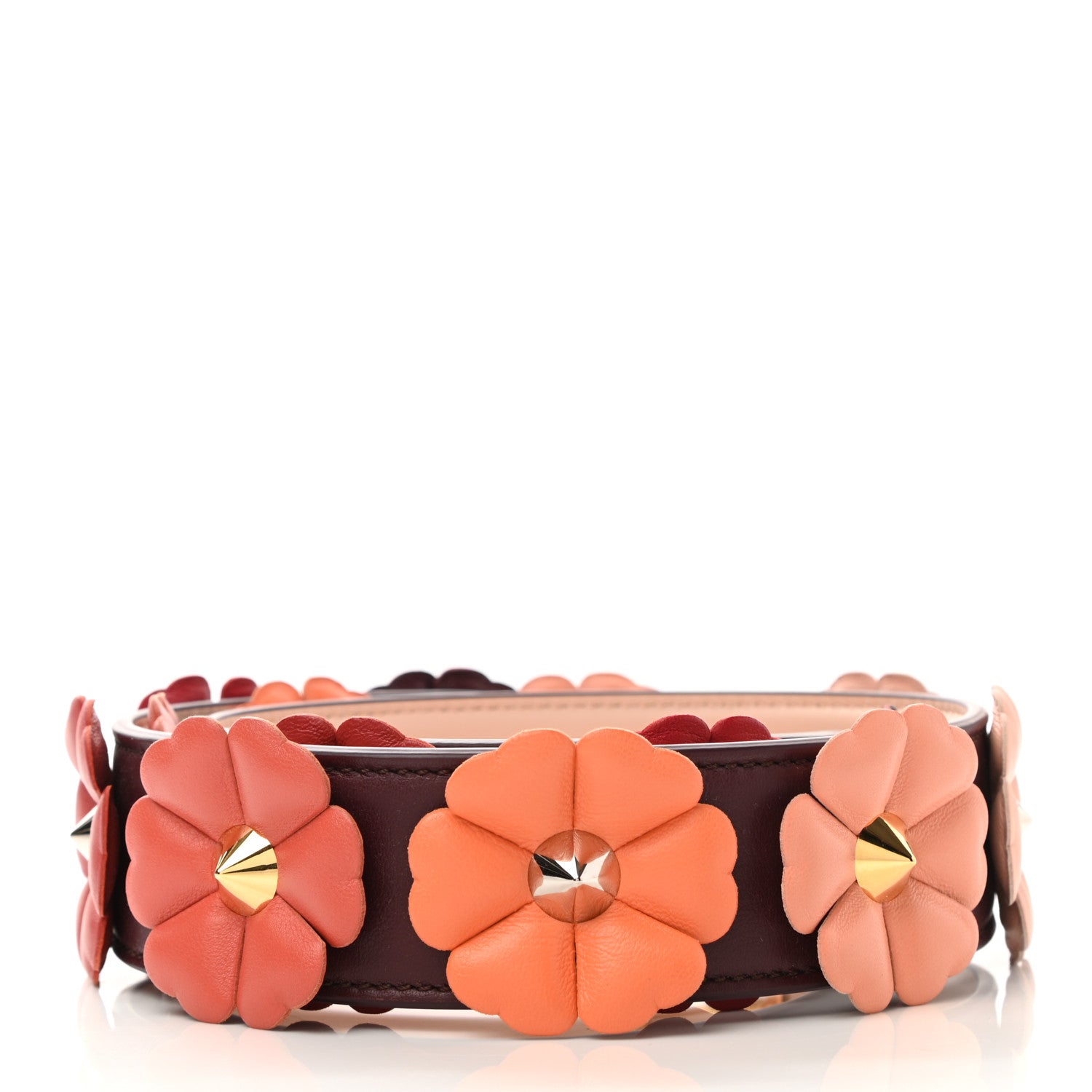 Fendi Vitello Dolce Flowerland Bi-Color Studded Strap You Bordeaux Plaster Multicolor 2 of 5