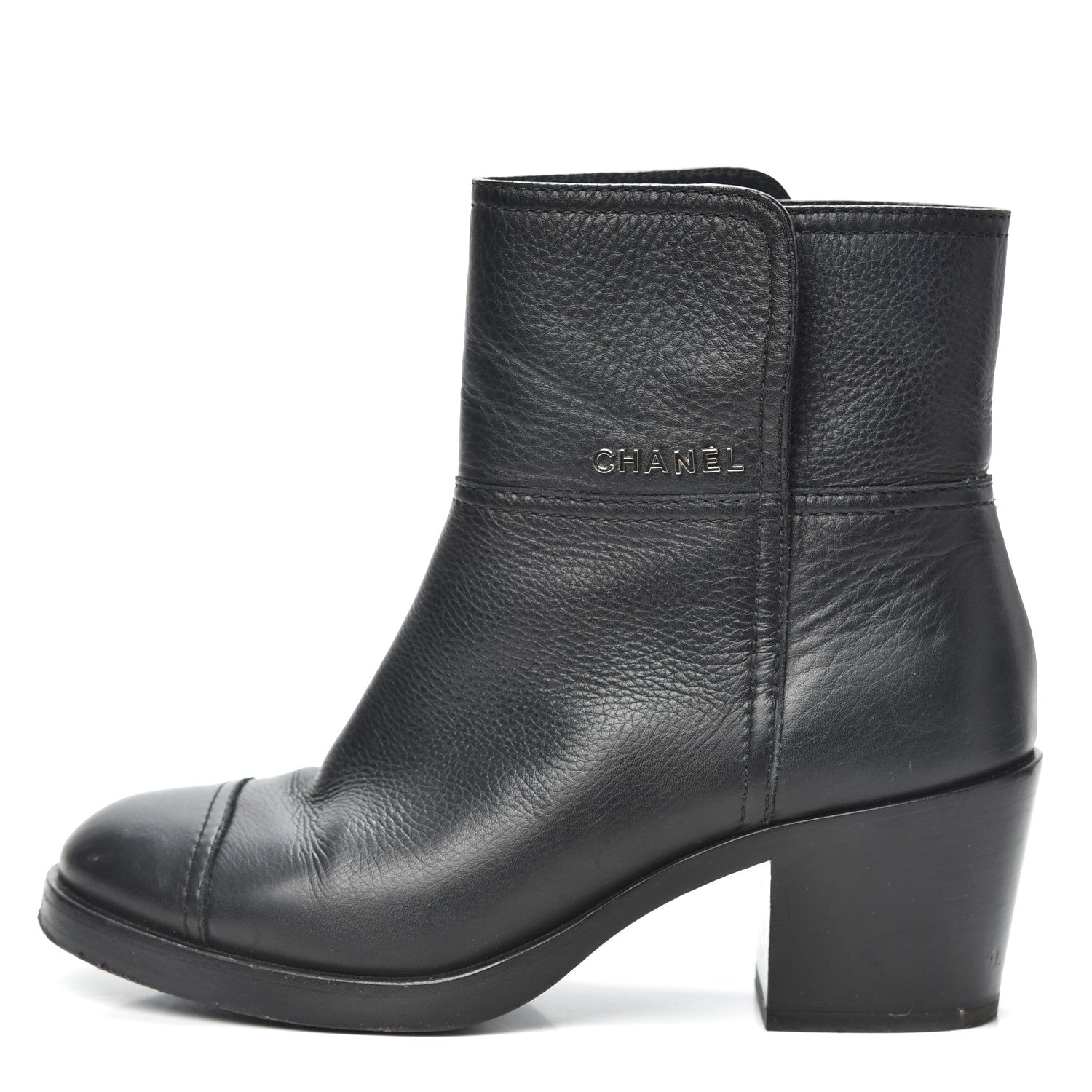 Chanel Calfskin Cap Toe Short Boots 37.5 Black 1 of 7