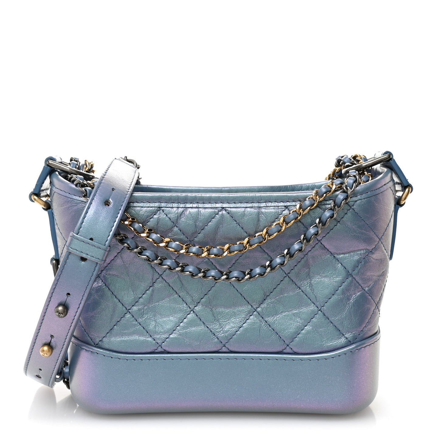 Iridescent Lambskin Calfskin Quilted Small Gabrielle Hobo Blue