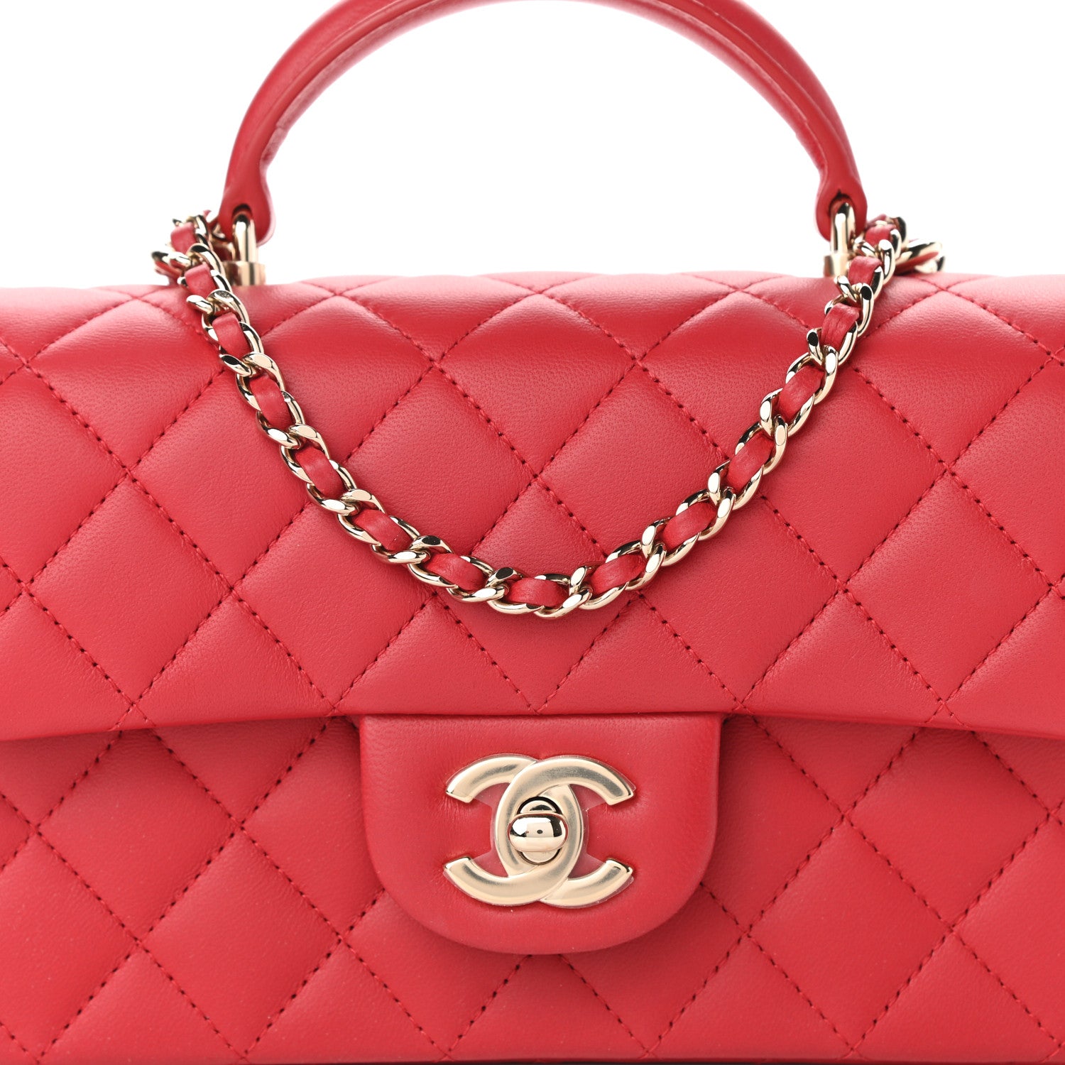 Chanel Lambskin Quilted Mini Top Handle Rectangular Flap Red 8 of 12