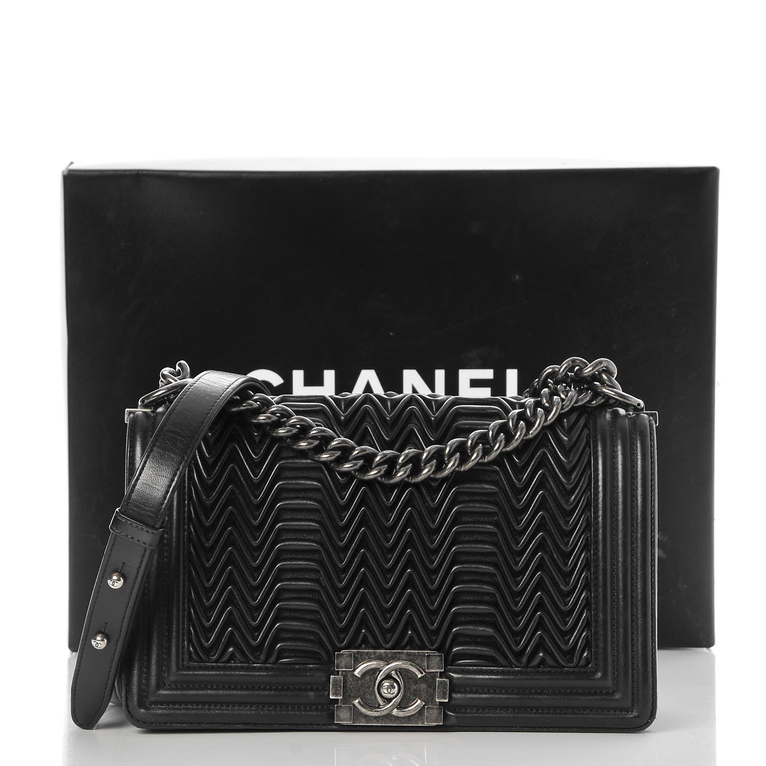 Chanel Lambskin Pleated Medium Boy Flap Black 11 of 11