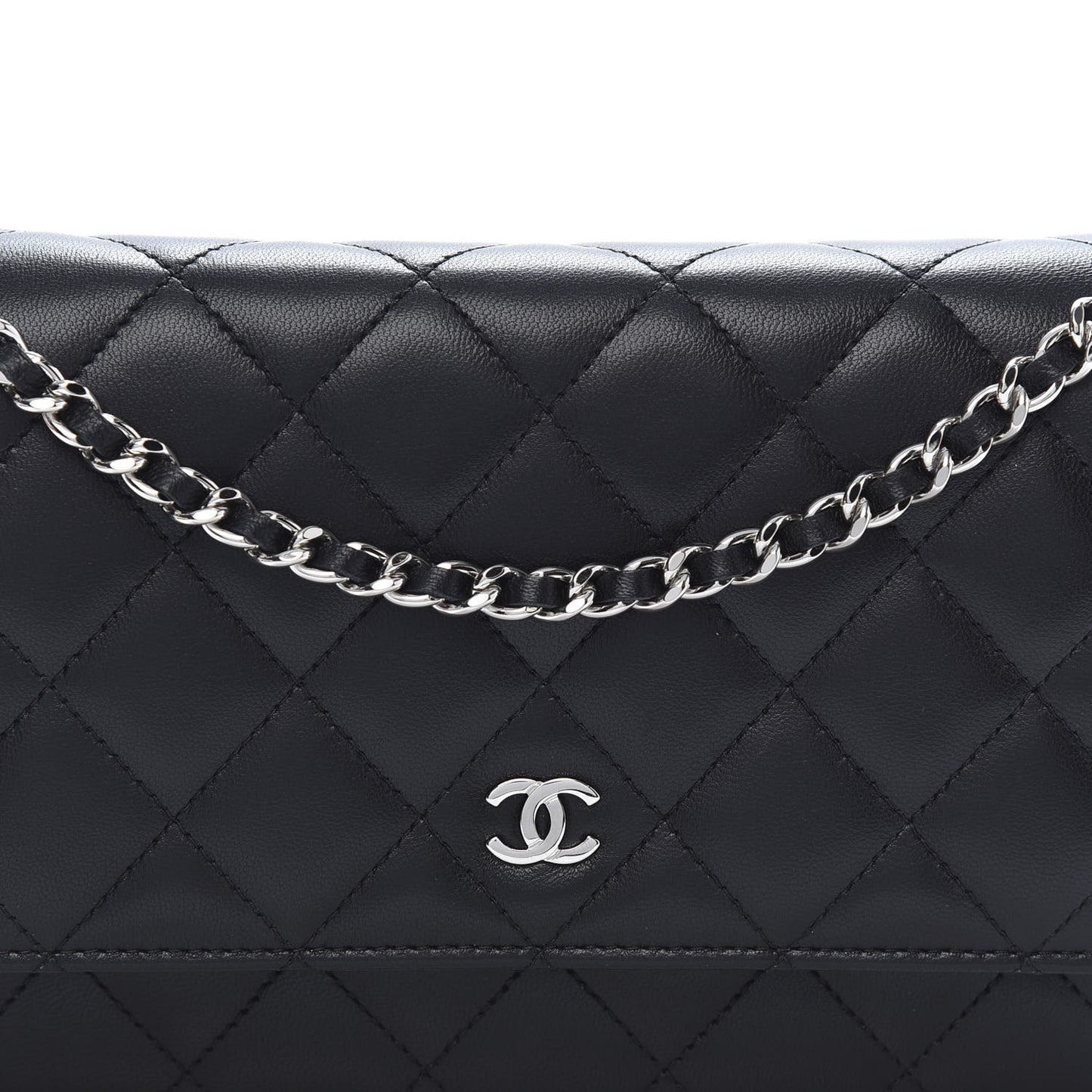 Lambskin Quilted Wallet On Chain WOC Black